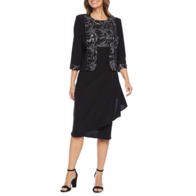 Maya Brooke 3/4 Sleeve Sequin Jacket Dress