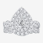 Signature By Modern Bride Womens 2 CT. T.W. Genuine White Diamond 10K White Gold Pear Side Stone Halo Bridal Set