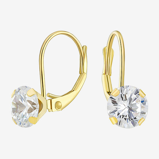 White Cubic Zirconia 10K Gold Round Drop Earrings