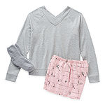 Ambrielle Womens Long Sleeve V-Neck 3-pc. Shorts Pajama Set