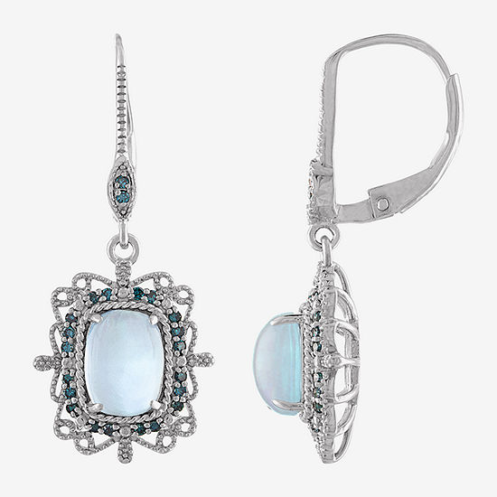 Genuine White Opal & 1/4 CT. T.W. Genuine Blue Diamond Sterling Silver Drop Earrings