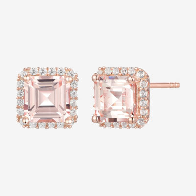 Limited Time Special! Lab Created Champagne Sapphire 14K Rose Gold Over Silver 8mm Square Stud Earrings
