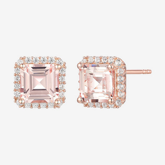 Limited Time Special! Lab Created Champagne Sapphire 14K Rose Gold Over Silver 8mm Square Stud Earrings