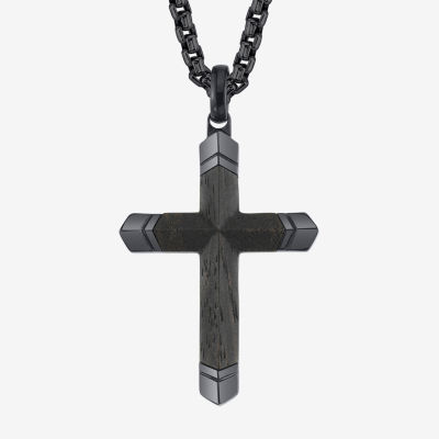 Wooden Inlay Mens Stainless Steel Cross Pendant Necklace JCPenney
