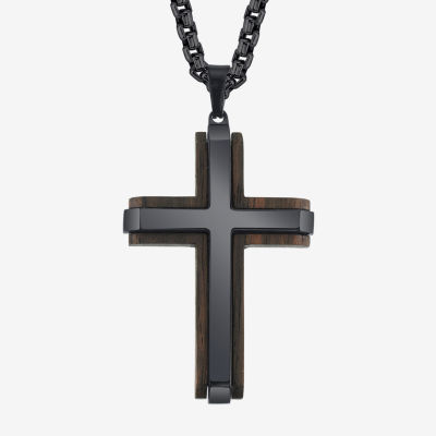 Wooden Mens Stainless Steel Cross Pendant Necklace - JCPenney