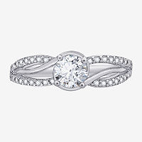 Diamonart Womens White Cubic Zirconia Sterling Silver Round Crossover Side Stone Promise Ring, 9, Sterling Silver