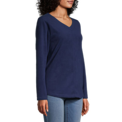 St. John's Bay Polar Fleece Womens V Neck Long Sleeve Sweatshirt