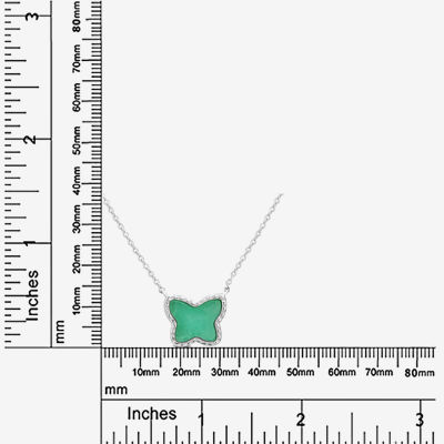 Silver Treasures Genuine Stone Womens Green Amazonite Sterling Silver Butterfly 18 Inch Pendant Necklace