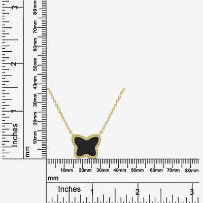 Silver Treasures Genuine Stone Onyx 14K Gold Over Silver 18 Inch Rolo Butterfly Pendant Necklace