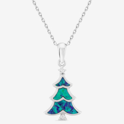 Womens Lab Created Green Opal Sterling Silver Pendant Necklace