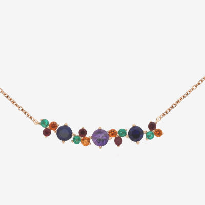 Womens 18 Inch Multi Color Stone 10K Gold Link Necklace