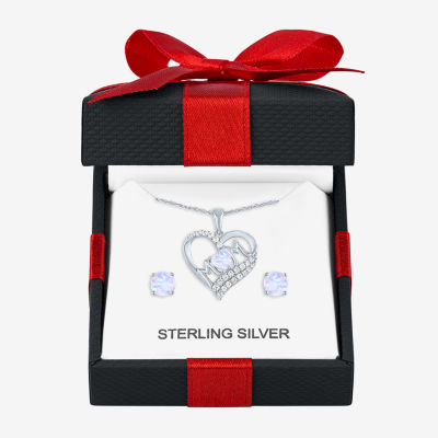 "Mom" Lab Created Opal Sterling Silver Heart 2-pc. Jewelry Set