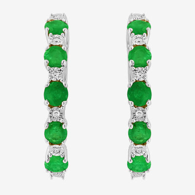 Effy  Diamond Accent Genuine Green Emerald Sterling Silver 20.5mm Round Hoop Earrings