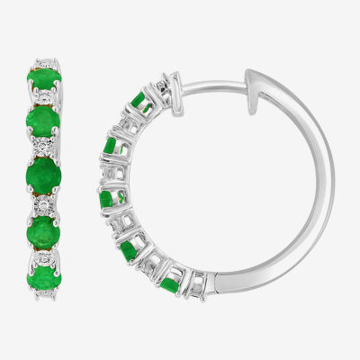 Effy  Diamond Accent Genuine Green Emerald Sterling Silver 20.5mm Round Hoop Earrings