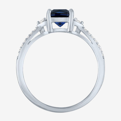 Yes, Please! Womens Lab Created Blue Sapphire Sterling Silver Cushion Cocktail Ring