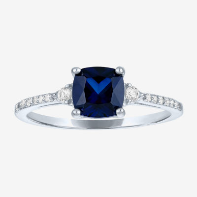 Yes, Please! Womens Lab Created Blue Sapphire Sterling Silver Cushion Cocktail Ring