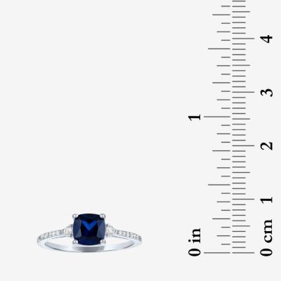 Yes, Please! Womens Lab Created Blue Sapphire Sterling Silver Cushion Cocktail Ring