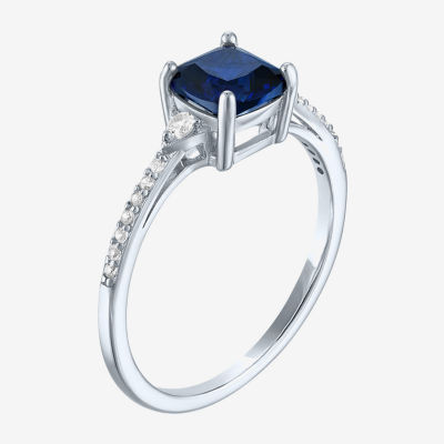 Yes, Please! Womens Lab Created Blue Sapphire Sterling Silver Cushion Cocktail Ring