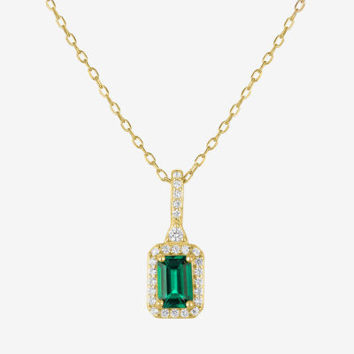Yes Womens Lab Created Green Emerald 14K Gold Over Silver 18 Inch Pendant Necklace