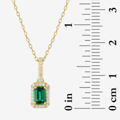 Yes, Please! Womens Lab Created Green Emerald 14K Gold Over Silver Pendant Necklace