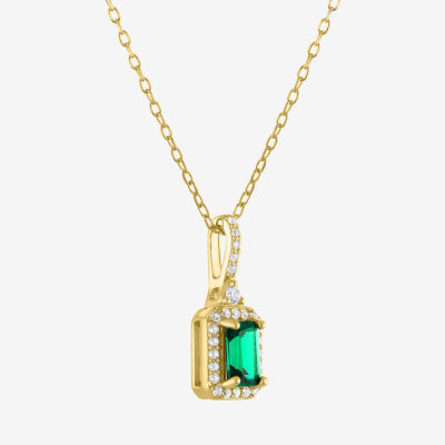 Yes, Please! Womens Lab Created Green Emerald 14K Gold Over Silver Pendant Necklace