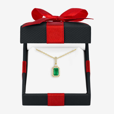 Yes, Please! Womens Lab Created Green Emerald 14K Gold Over Silver Pendant Necklace