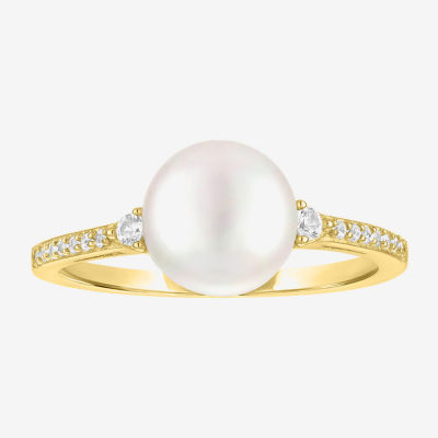 Yes, Please! Womens 8MM White Cultured Freshwater Pearl 14K Gold Over Silver Cocktail Ring