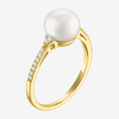 Yes, Please! Womens 8MM White Cultured Freshwater Pearl 14K Gold Over Silver Cocktail Ring