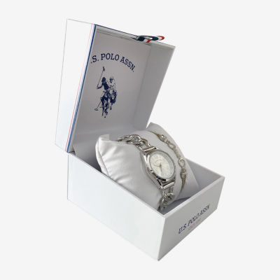 U.S. Polo Assn. Womens Silver Tone 2-pc. Watch Boxed Set Usc6015jc