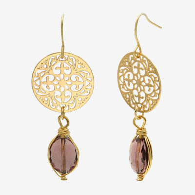 Gold Reflections Filigree Glass 14K Gold Over Brass Oval Drop Earrings