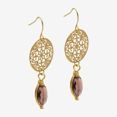 Gold Reflections Filigree Glass 14K Gold Over Brass Oval Drop Earrings