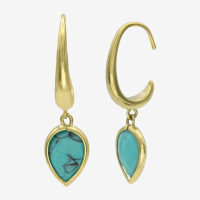 Gold Reflections Turquoise Glass 14K Gold Over Brass Pear Drop Earrings