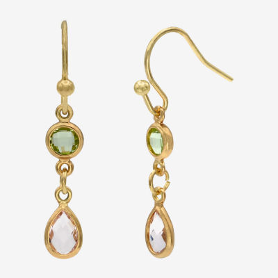 Gold Reflections Crystal 14K Gold Over Brass Drop Earrings