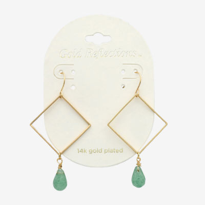 Gold Reflections Jasper 14K Gold Over Brass Square Drop Earrings