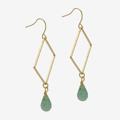 Gold Reflections Jasper 14K Gold Over Brass Square Drop Earrings