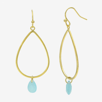 Gold Reflections Womens Blue Glass 14K Gold Over Brass Drop Earrings