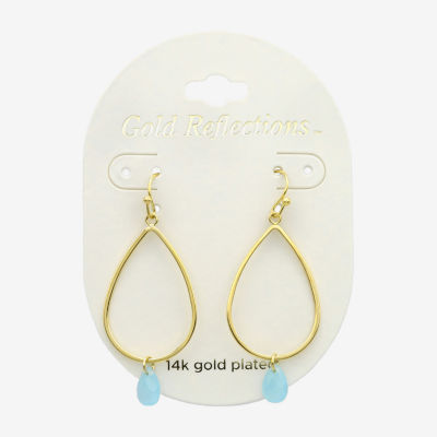 Gold Reflections Womens Blue Glass 14K Gold Over Brass Drop Earrings
