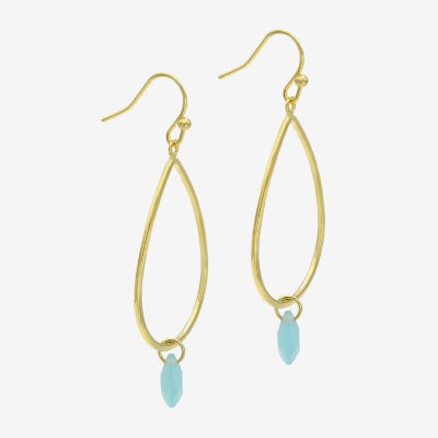 Gold Reflections Womens Blue Glass 14K Gold Over Brass Drop Earrings