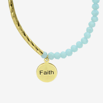 Gold Reflections Faith Womens Blue Crystal 14K Gold Over Brass Round Beaded Bracelet
