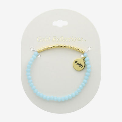 Gold Reflections Faith Womens Blue Crystal 14K Gold Over Brass Round Beaded Bracelet