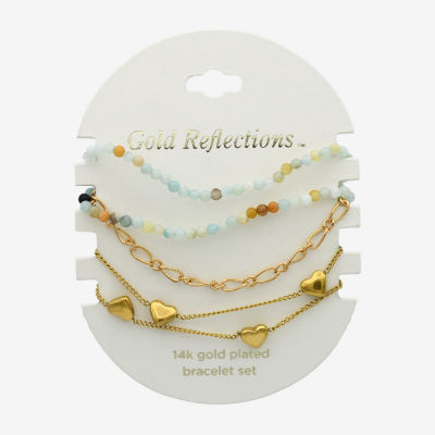 Gold Reflections 4-pc. Amazonite 14K Gold Over Brass 7.5 Inch Bead Heart Bracelet Set