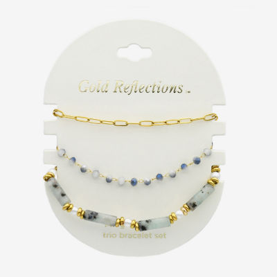 Gold Reflections 3-pc. Crystal 14K Gold Over Brass 7.5 Inch Bead Bracelet Set