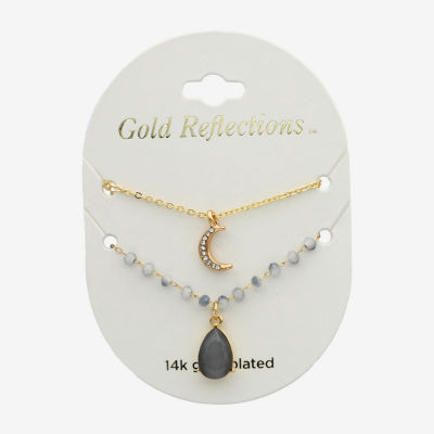 Gold Reflections 2-pc. Crystal 14K Gold Over Brass 16 Inch Bead Moon Necklace Set