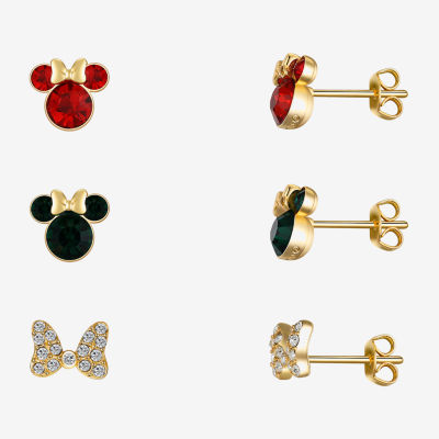 Disney Classics 3 Pair Cubic Zirconia Bow Minnie Mouse Earring Set