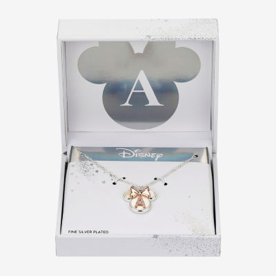 Disney Classics Initial Mother Of Pearl 14k Rose Gold Over Brass Pure Silver 16 Inch Cable Bow Minnie Mouse Pendant Necklace