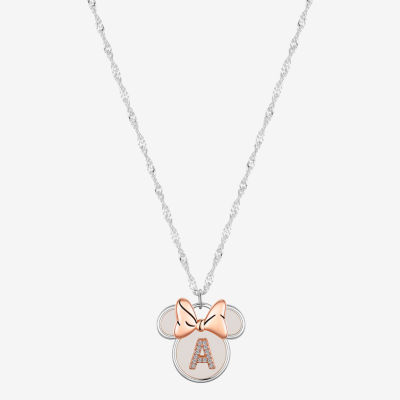 Disney Classics Initial Mother Of Pearl 14k Rose Gold Over Brass Pure Silver Over Brass 16 Inch Cable Bow Minnie Mouse Pendant Necklace