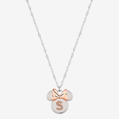Disney Classics Initial Womens White Mother Of Pearl 14k Rose Gold Over Brass Pure Silver Over Brass Bow 16 Inch Pendant Necklace