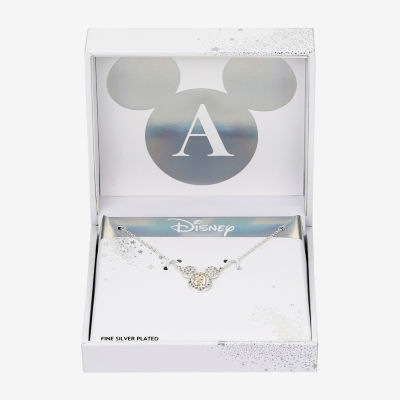 Disney Classics Initial Cubic Zirconia 14K Gold Over Brass Pure Silver 16 Inch Cable Mickey Mouse Pendant Necklace