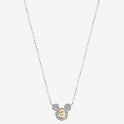 Disney Classics Initial Cubic Zirconia 14K Gold Over Brass Pure Silver 16 Inch Cable Mickey Mouse Pendant Necklace