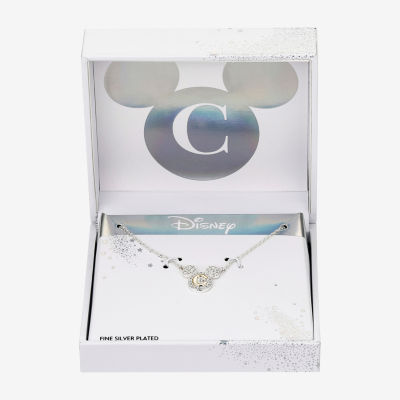 Disney Classics Initial Cubic Zirconia 14K Gold Over Brass Pure Silver 16 Inch Cable Mickey Mouse Pendant Necklace